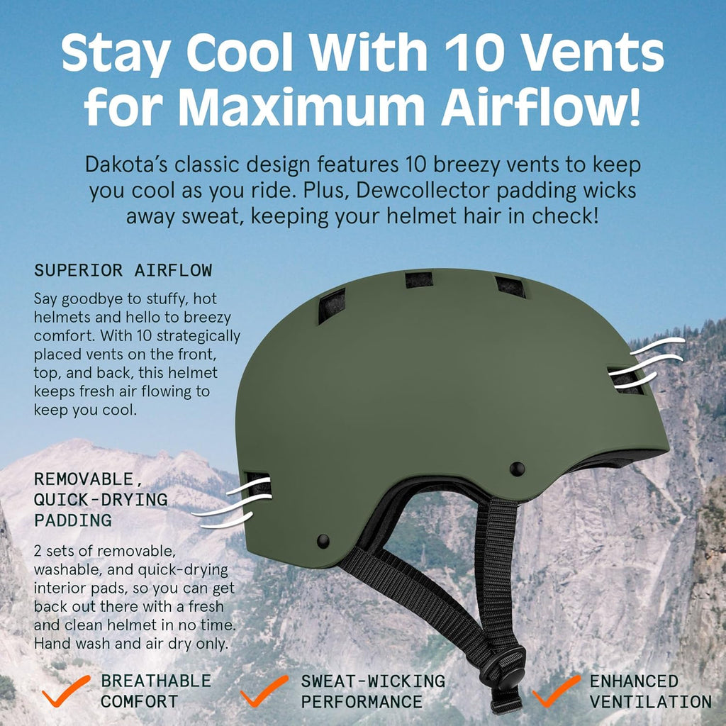 Dakota Adult Bike Helmet for Men & Women - Multi-Sport Protection with ABS Shell, EPS Foam, 10 Vents & Removable Washable Padding for BMX, Skating, Scooter and Skate - Helmets for Adults