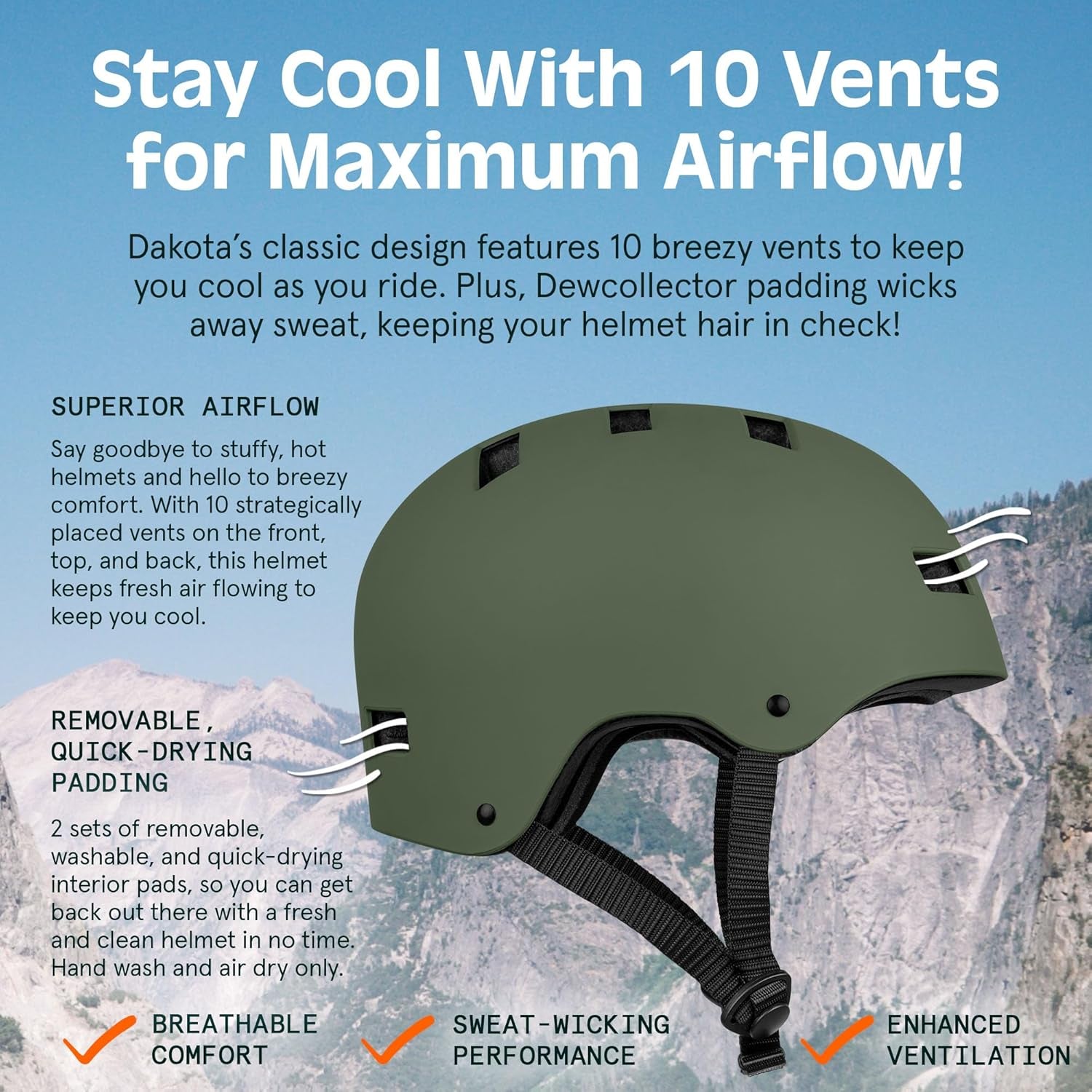 Dakota Adult Bike Helmet for Men & Women - Multi-Sport Protection with ABS Shell, EPS Foam, 10 Vents & Removable Washable Padding for BMX, Skating, Scooter and Skate - Helmets for Adults