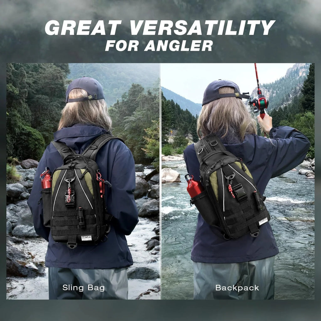 Fishing Nylon Backpack Tackle Sling Bag Backpack with Rod Holder Gift for Mother Father，Lightweight Fishing Backpack Storge Fishing Gear and Equipment