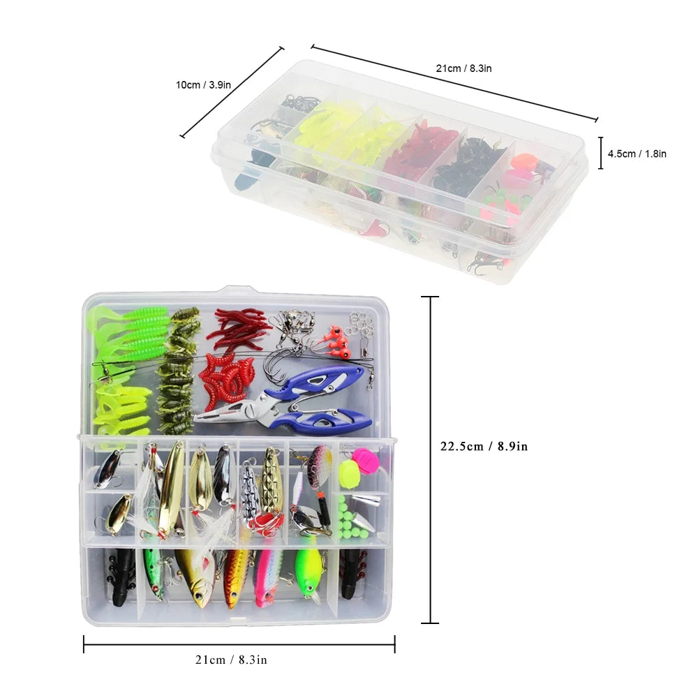 101 Pieces Fishing Lures Tackle Mixed Hard Baits Soft Baits Topwater Floating Fishing Lures Hooks Fishing Accessories Kit