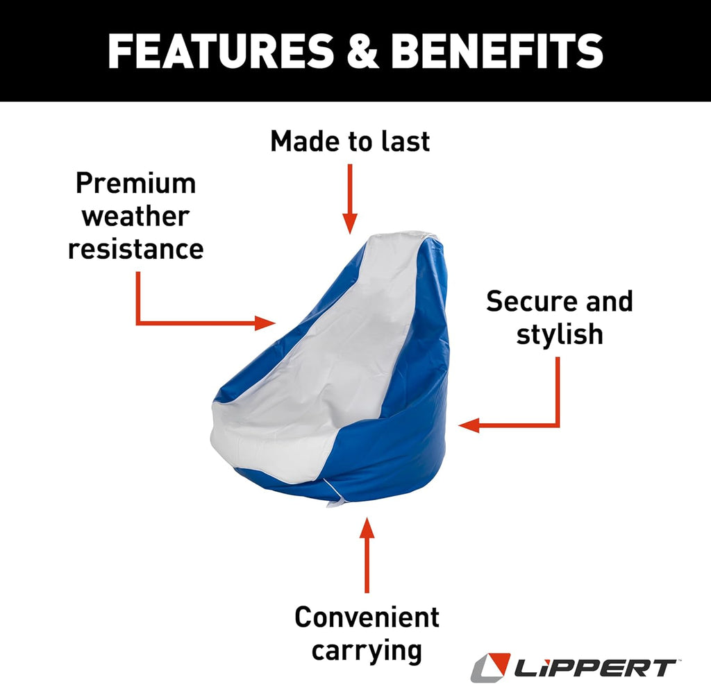 Taylor Made Marine Bean Bag Chair for Boats, Docks, Beaches, Marine Grade Vinyl, Twin-Zipper Design, Weather-Resistant, Water-Repellent, Carrying Handles, White/Blue – 2020193614