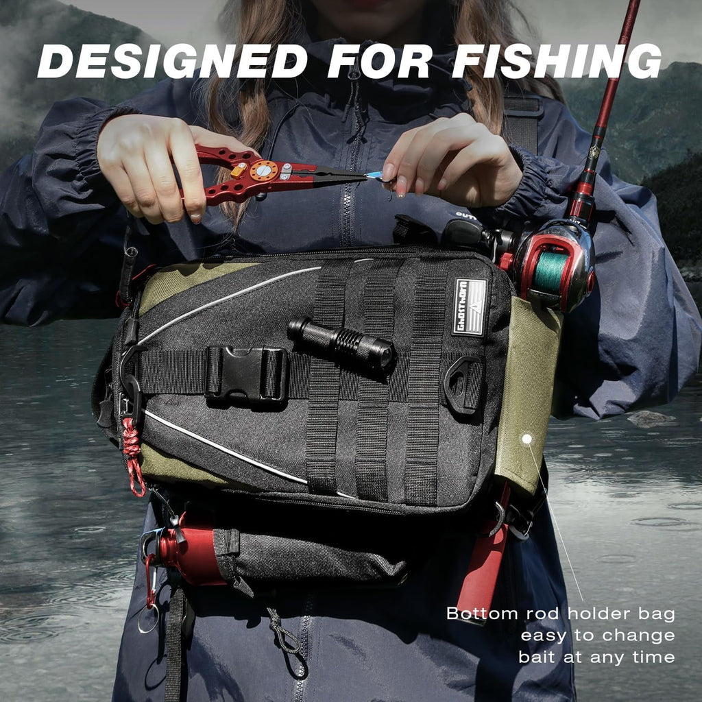 Fishing Nylon Backpack Tackle Sling Bag Backpack with Rod Holder Gift for Mother Father，Lightweight Fishing Backpack Storge Fishing Gear and Equipment